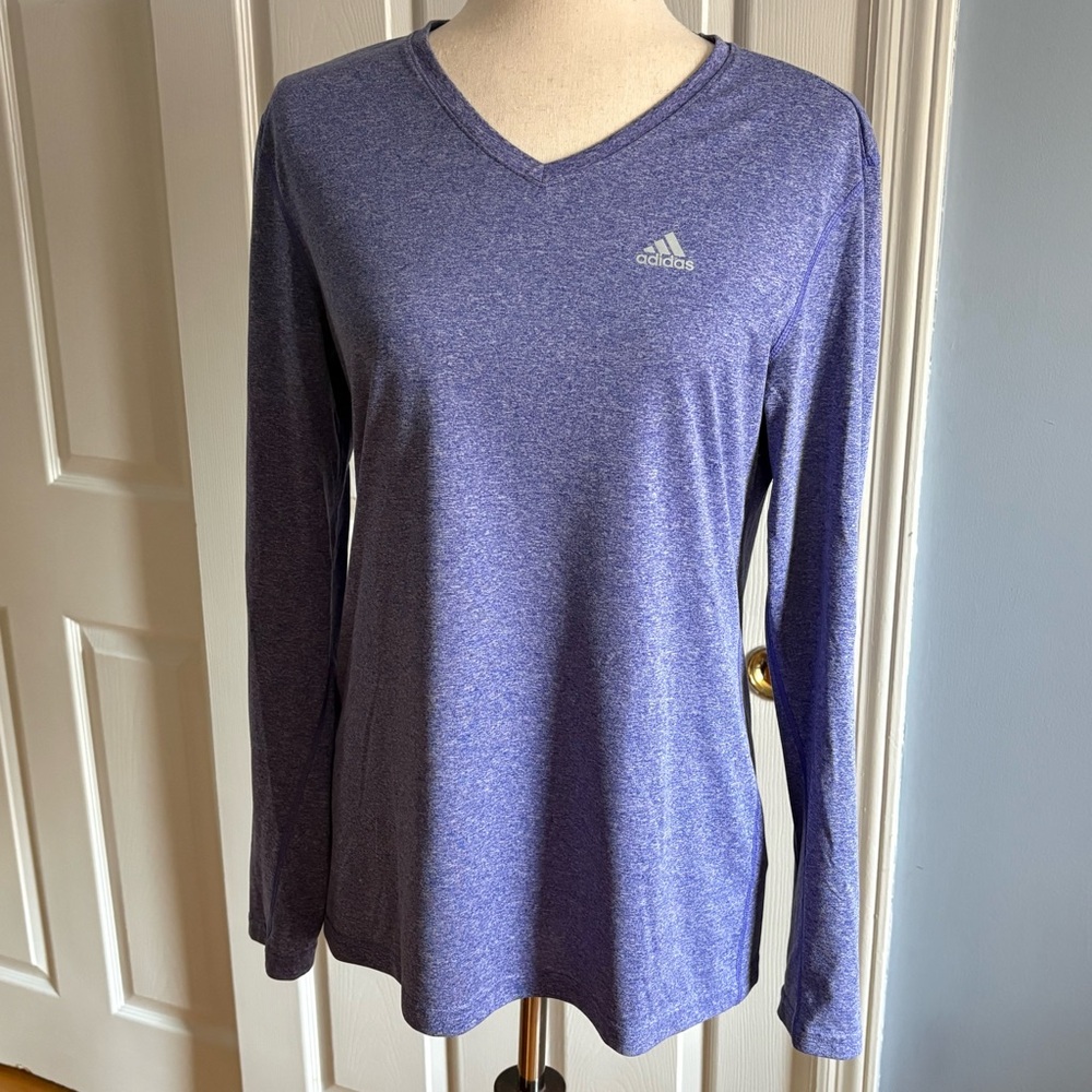 Adidas Women’s Activewear V Neck Shirt Heathered Purple Medium Polyester